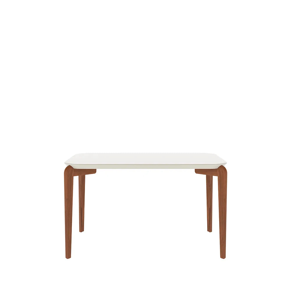Mesa de Jantar Retangular c/ Vidro para 4 Lugares Donatella 135 cm - Off White Fosco c/ Natural