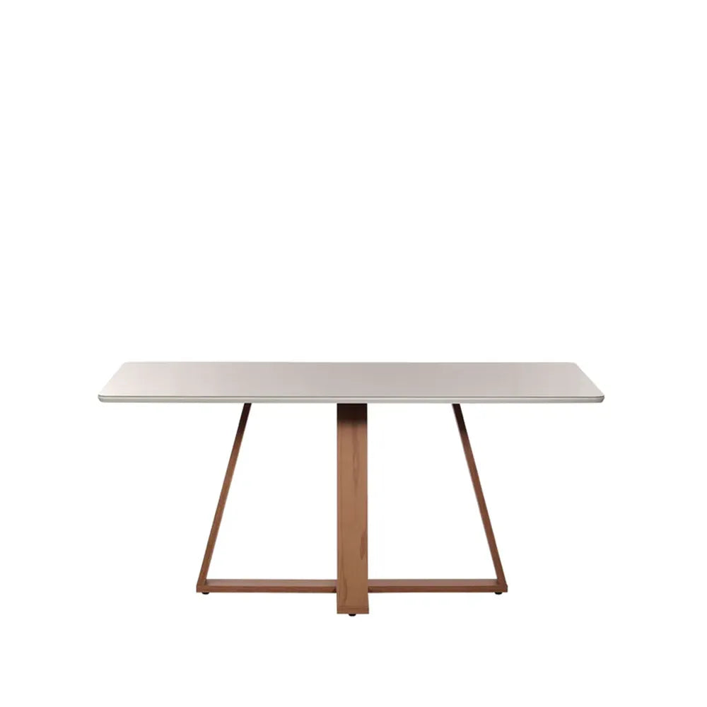 Mesa de Jantar Retangular c/ Vidro para 6 Lugares Avena 160 cm - Canella c/ Off White Fosco