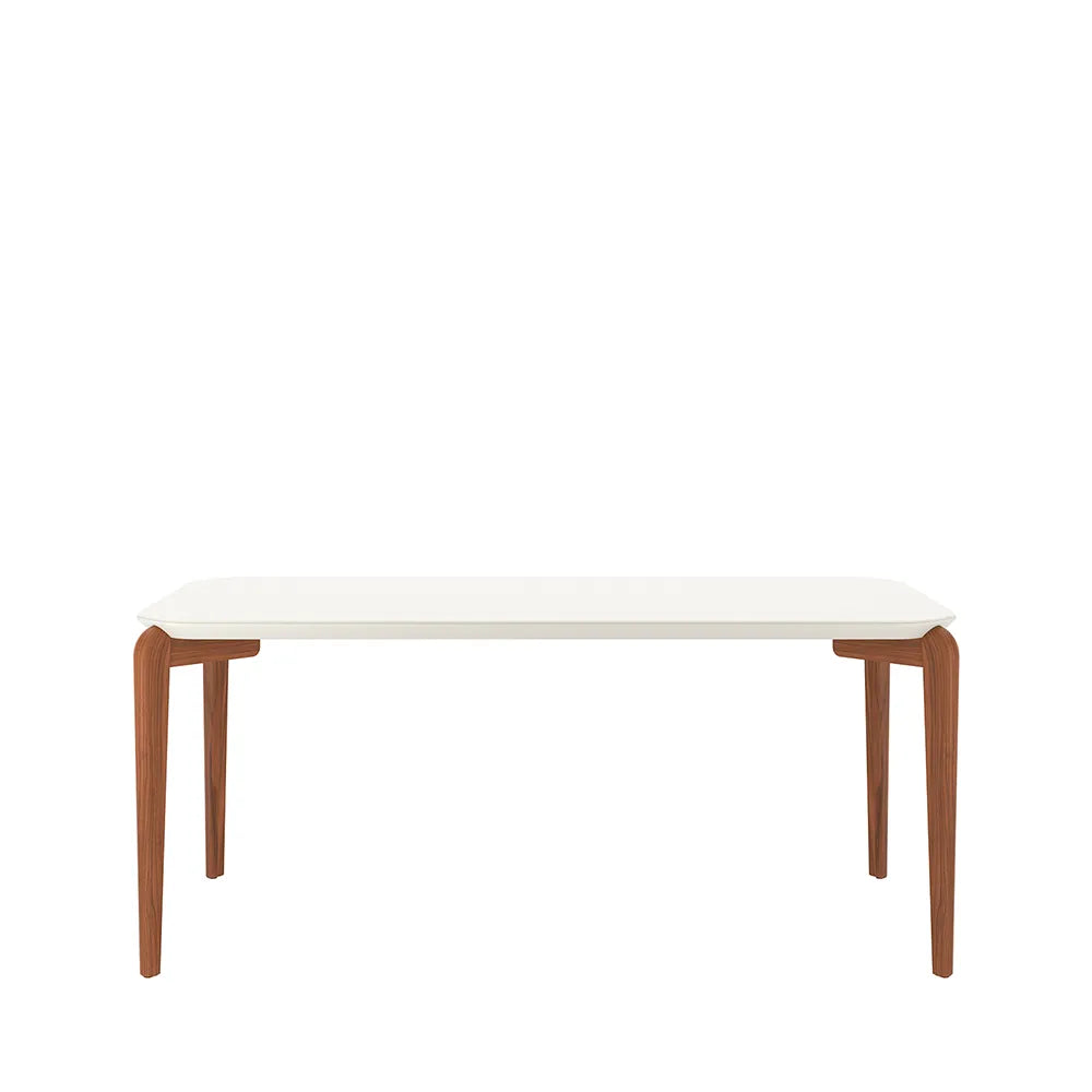Mesa de Jantar Retangular c/ Vidro para 6 Lugares Donatella 180 cm - Off White Fosco c/ Natural