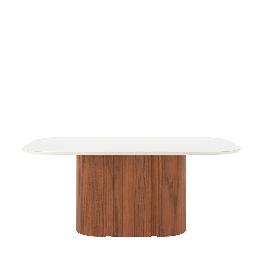 Mesa de Jantar Retangular c/ Vidro para 6 Lugares Kalina 180 cm - Off White Fosco c/ Canella