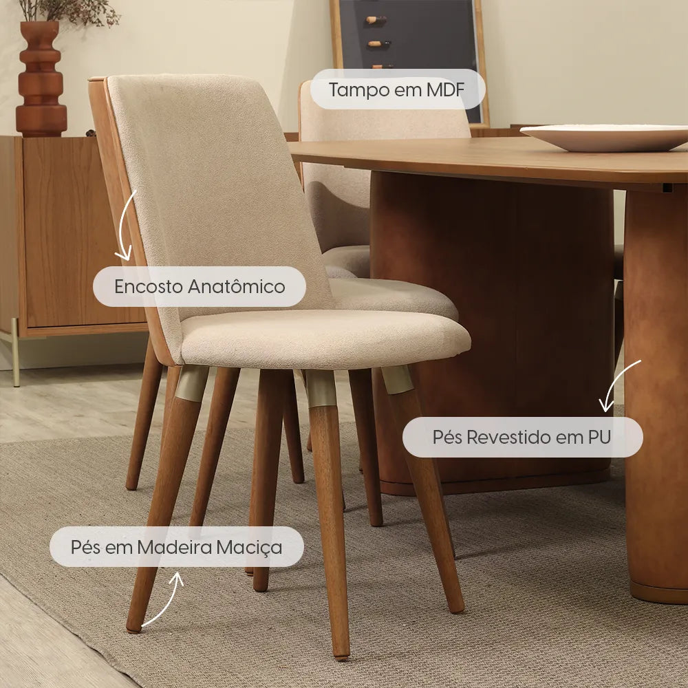 Conjunto de Jantar Mesa Retangular Lintz com 8 Cadeiras Dakota - Canella c/ Caramelo