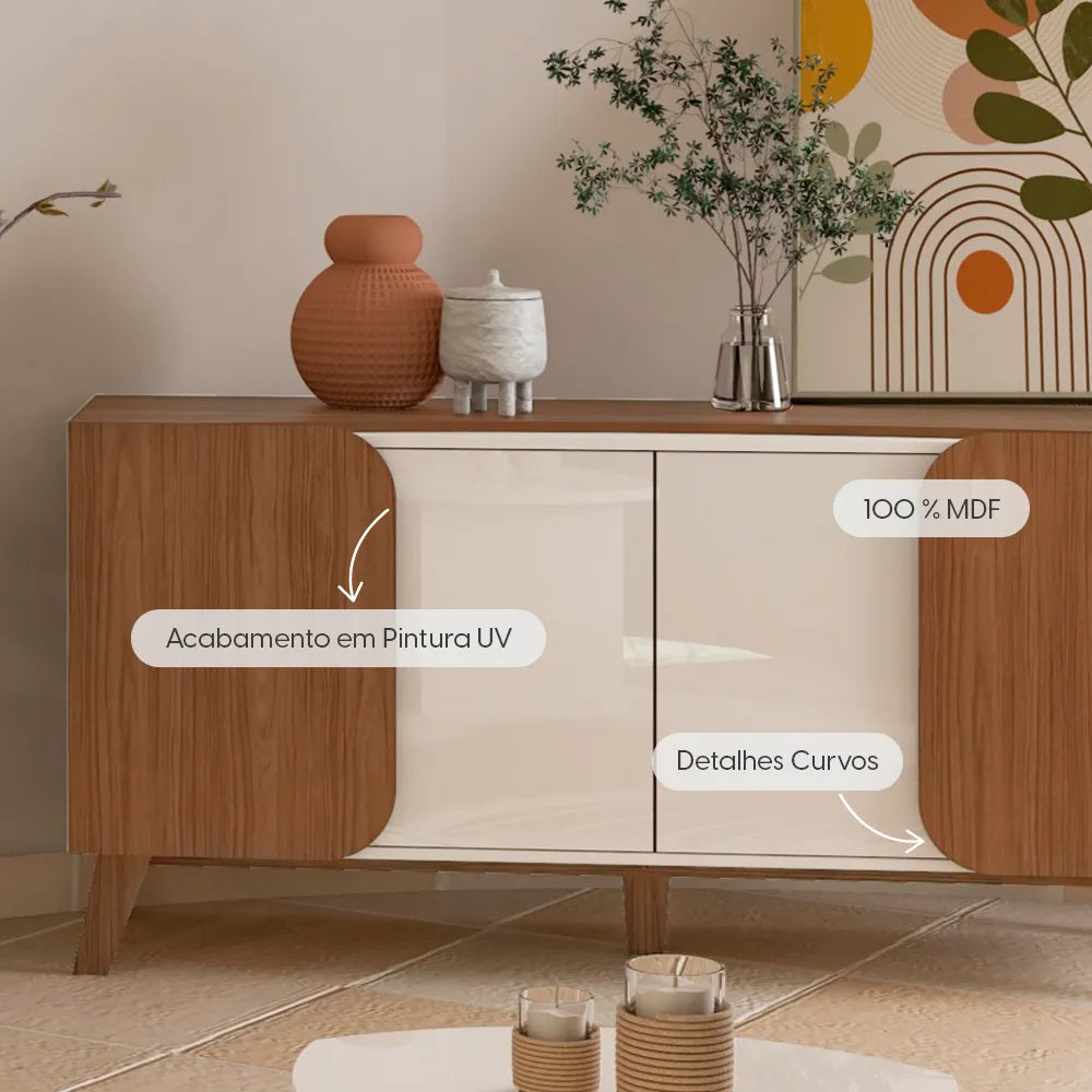 Buffet 4 Portas Nápoles 160 cm - Natural c/ Off White