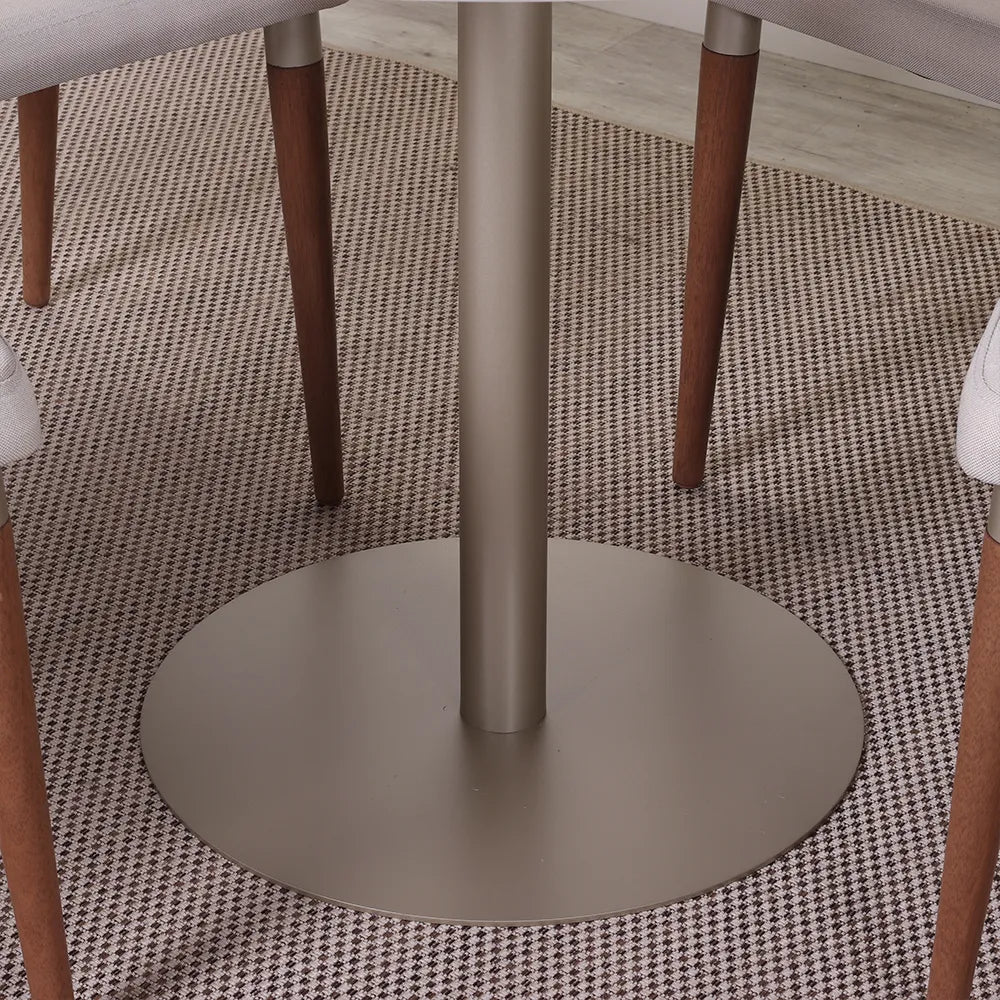 Conjunto de Jantar Mesa Redonda com Vidro Cloe 4 Cadeiras Lara - Champanhe c/ Off White