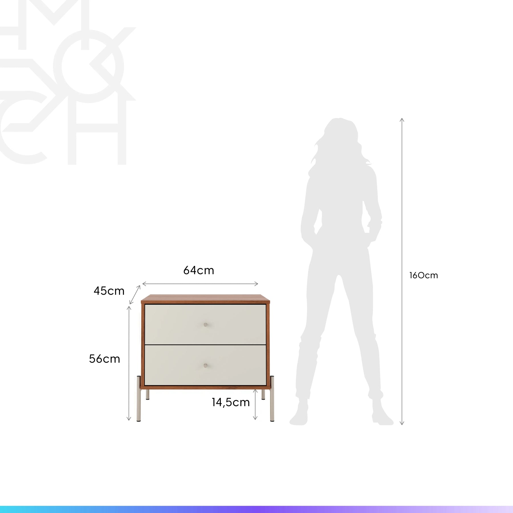 Conjunto 2 Mesas de Cabeceira 2 Gavetas Jasper 64 cm - Canella c/ Champanhe