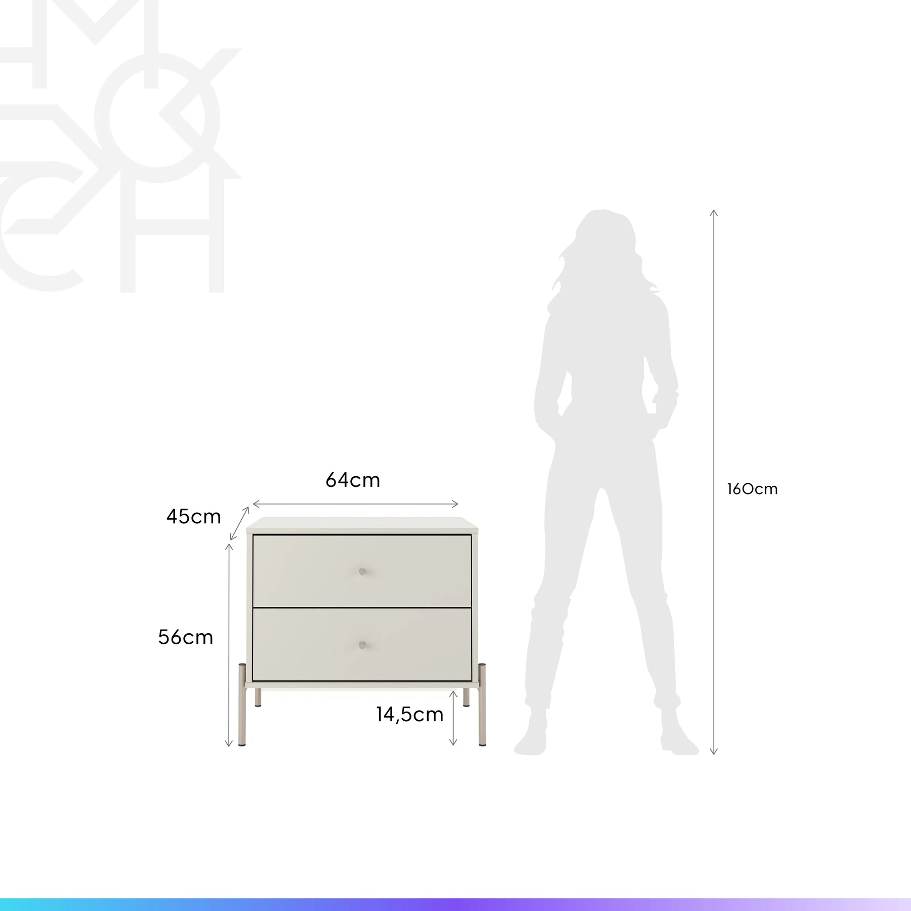 Conjunto 2 Mesas de Cabeceira 2 Gavetas Jasper 64 cm - Off White Fosco c/ Champanhe