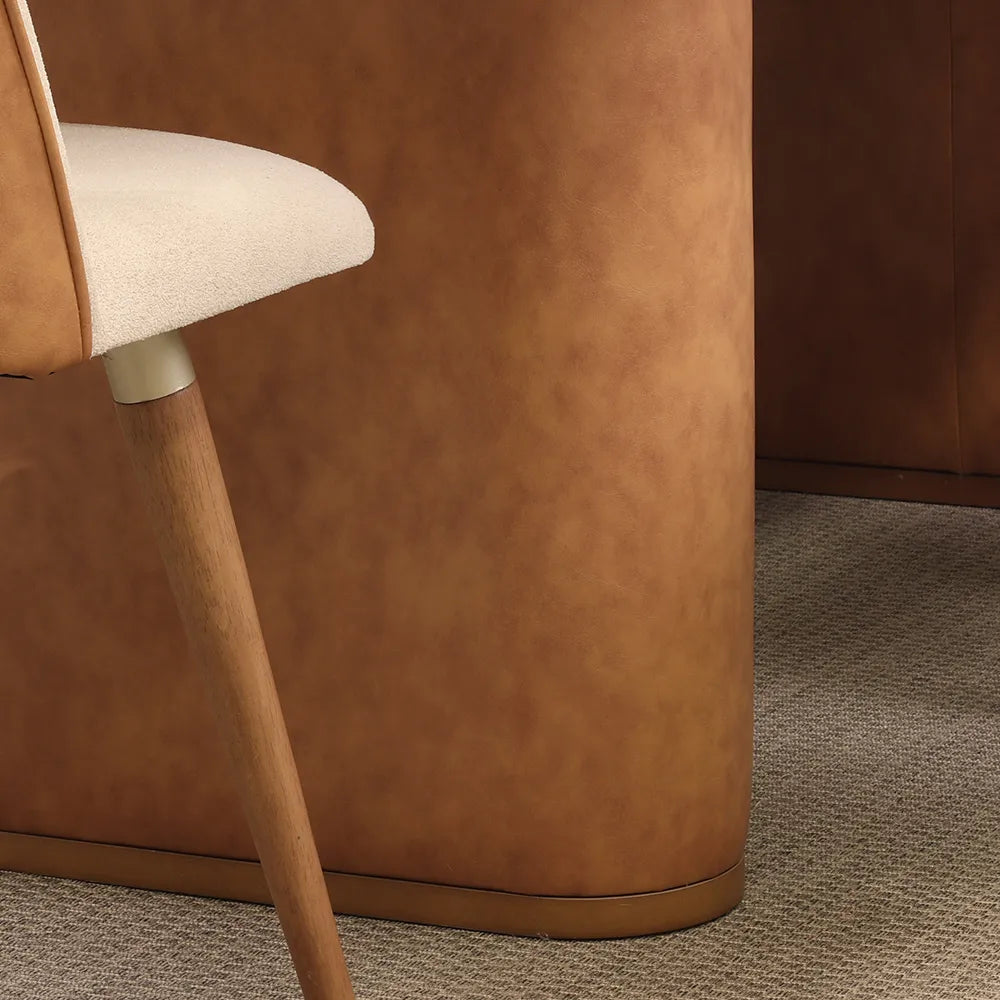 Conjunto de Jantar Mesa Retangular com Vidro Lintz com 8 Cadeiras Dakota - Off White c/ Caramelo