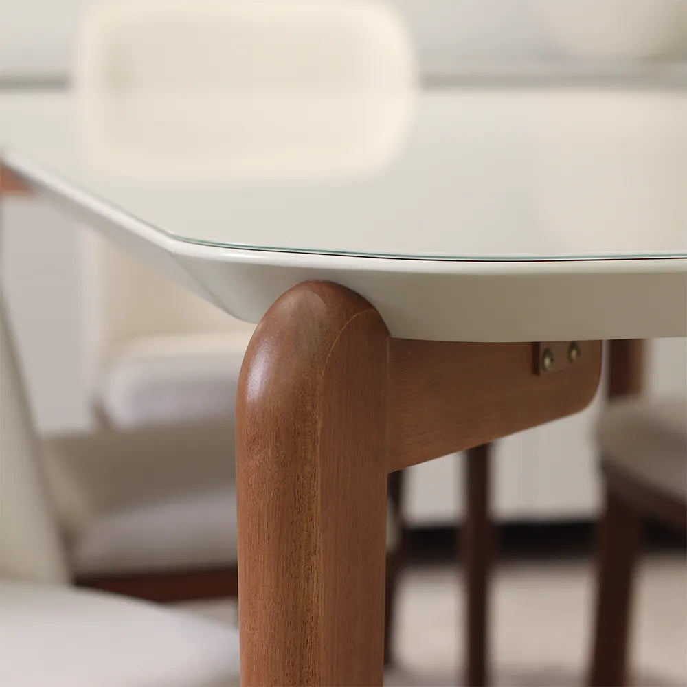 Conjunto de Jantar Mesa Retangular com Vidro Donatella 6 Cadeiras Kalina - Natural c/ Off White