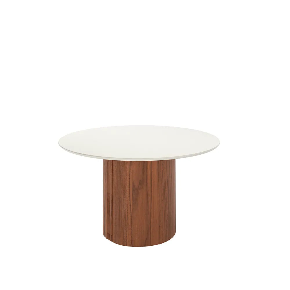 Mesa de Jantar Redonda c/ Vidro para 6 Lugares Kalina 135 cm - Off White Fosco c/ Canella