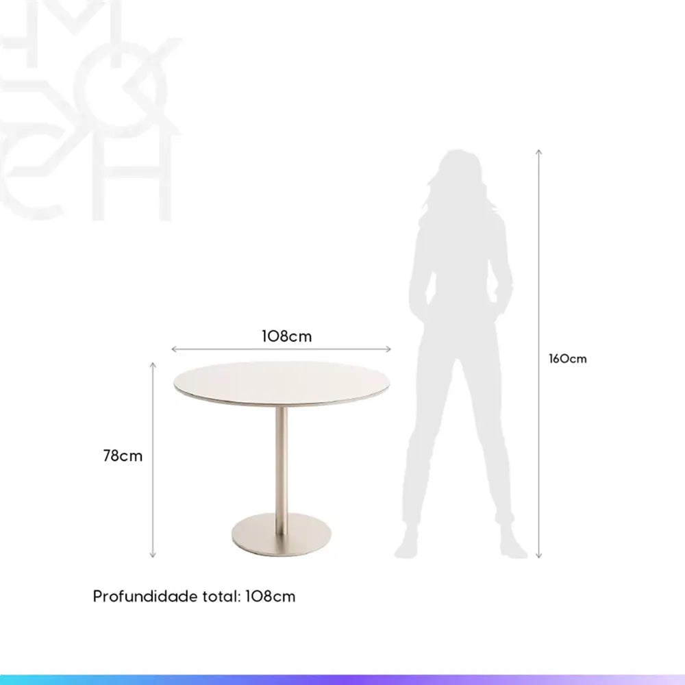 Conjunto de Jantar Mesa Redonda com Vidro Cloe 4 Cadeiras Lara - Champanhe c/ PU Off White