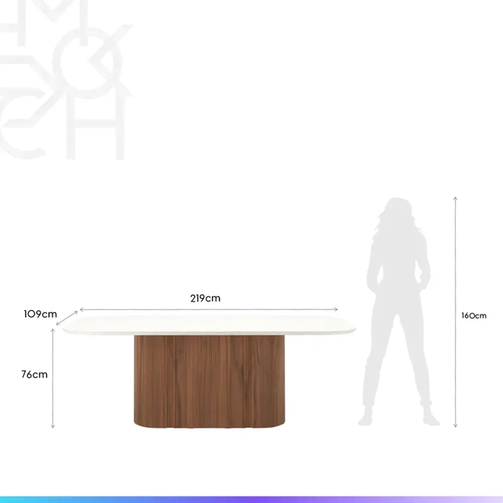 Conjunto de Jantar Mesa Retangular com Vidro 8 Cadeiras Kalina - Canella c/ Off White