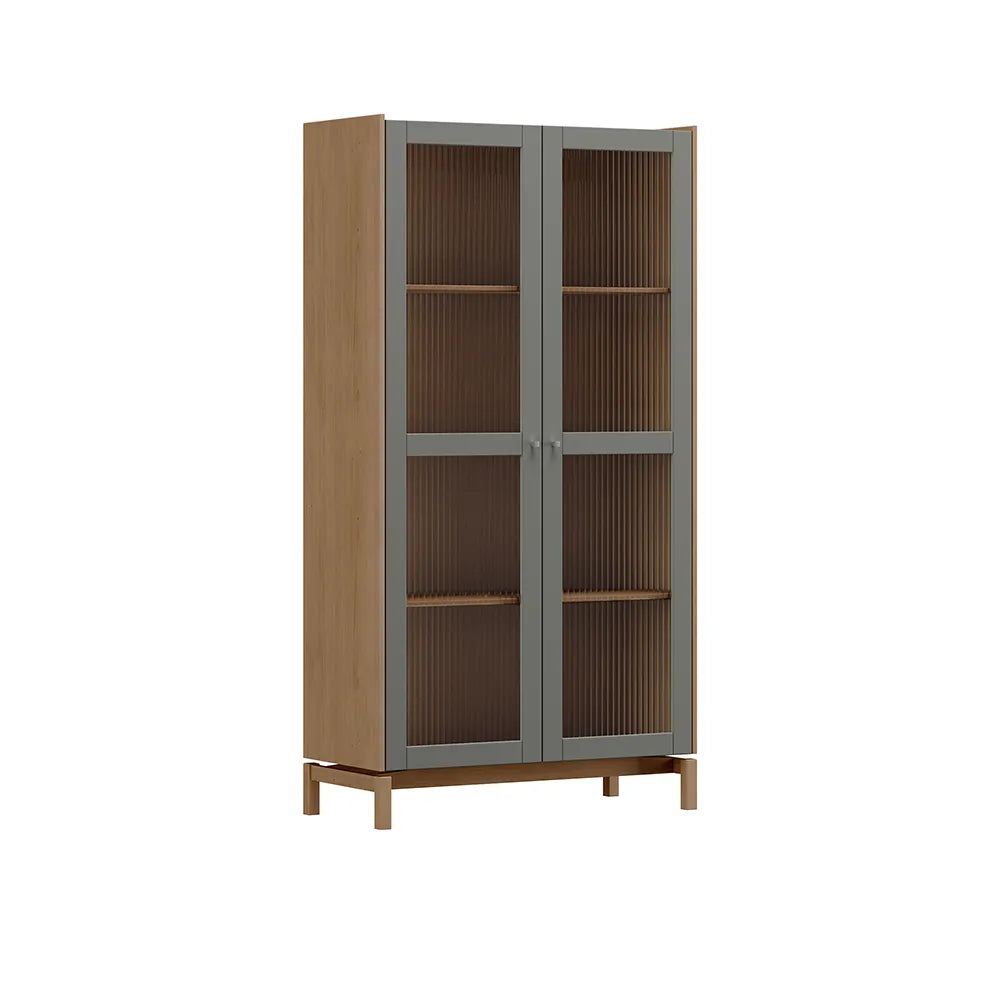 Cristaleira Madeira Maciça 2 Portas com Vidro Canelado Amsterdã 100 cm - Natural c/ Verde