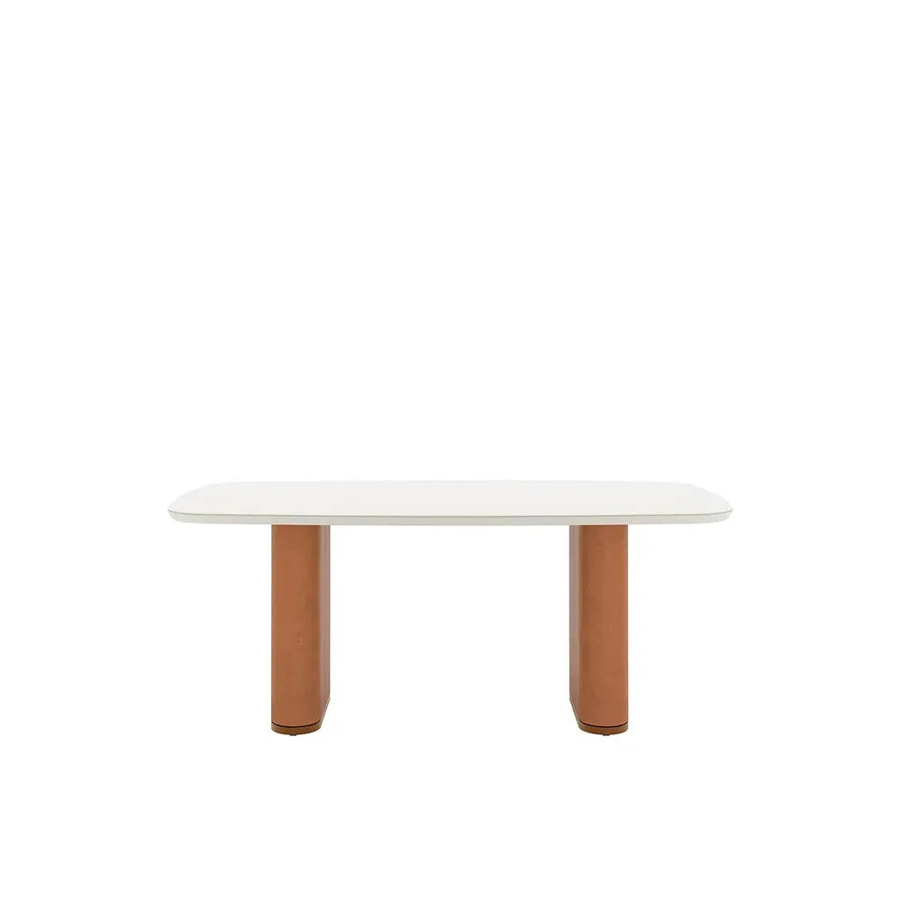 Conjunto de Jantar Mesa Retangular com Vidro Lintz com 8 Cadeiras Dakota - Off White c/ Caramelo