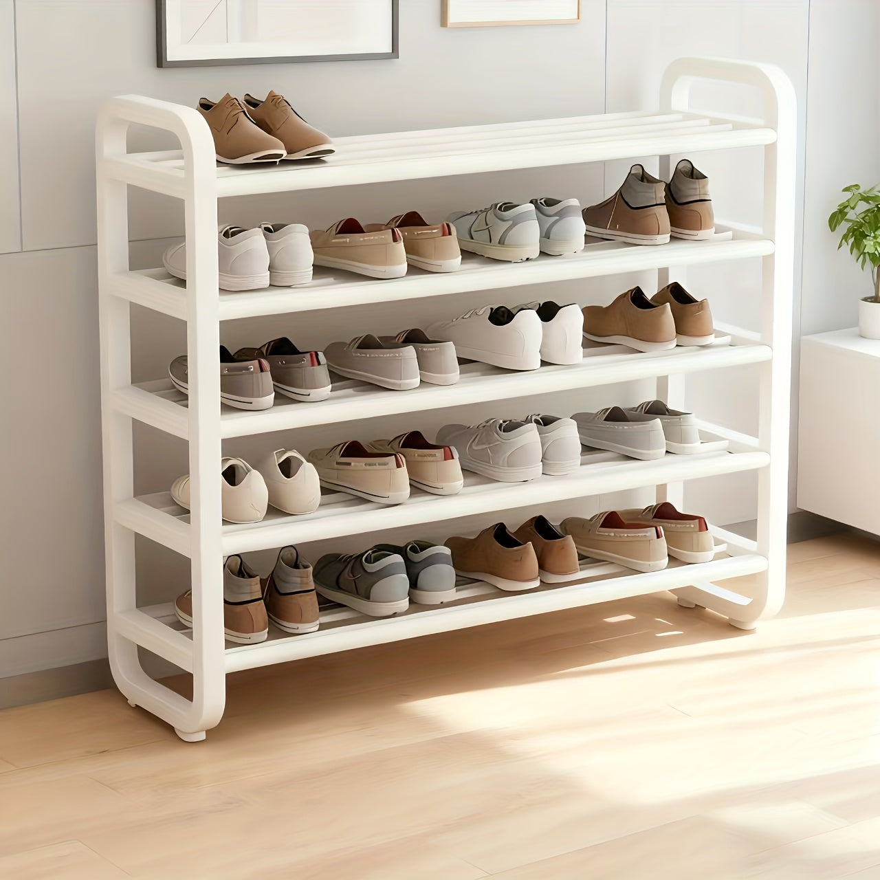 Durable 5-Tier Shoe Rack, Space-Saving Narrow Design, Multi-Layer Iron Craftsmanship Metal and Plastic, No Wood, Floor Mount, Electricity-Free Use, For Entryway and Dorm Storage, Living Room Compatible