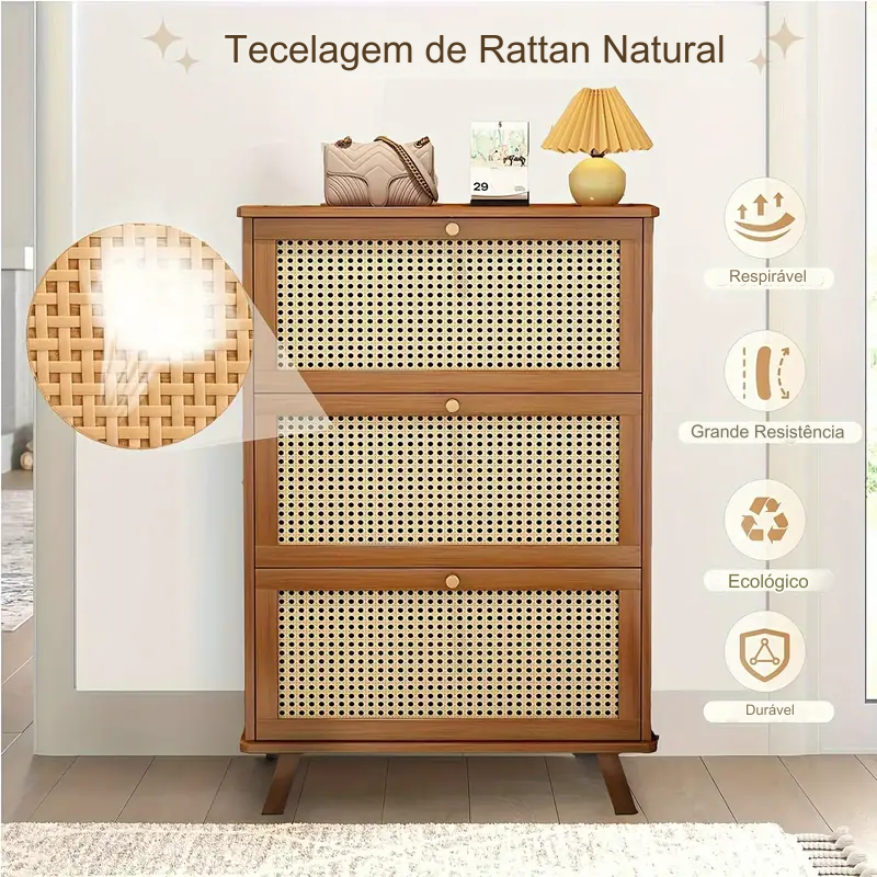 Sapateira de Bambu 3 Portas + 1 Ano de Garantia