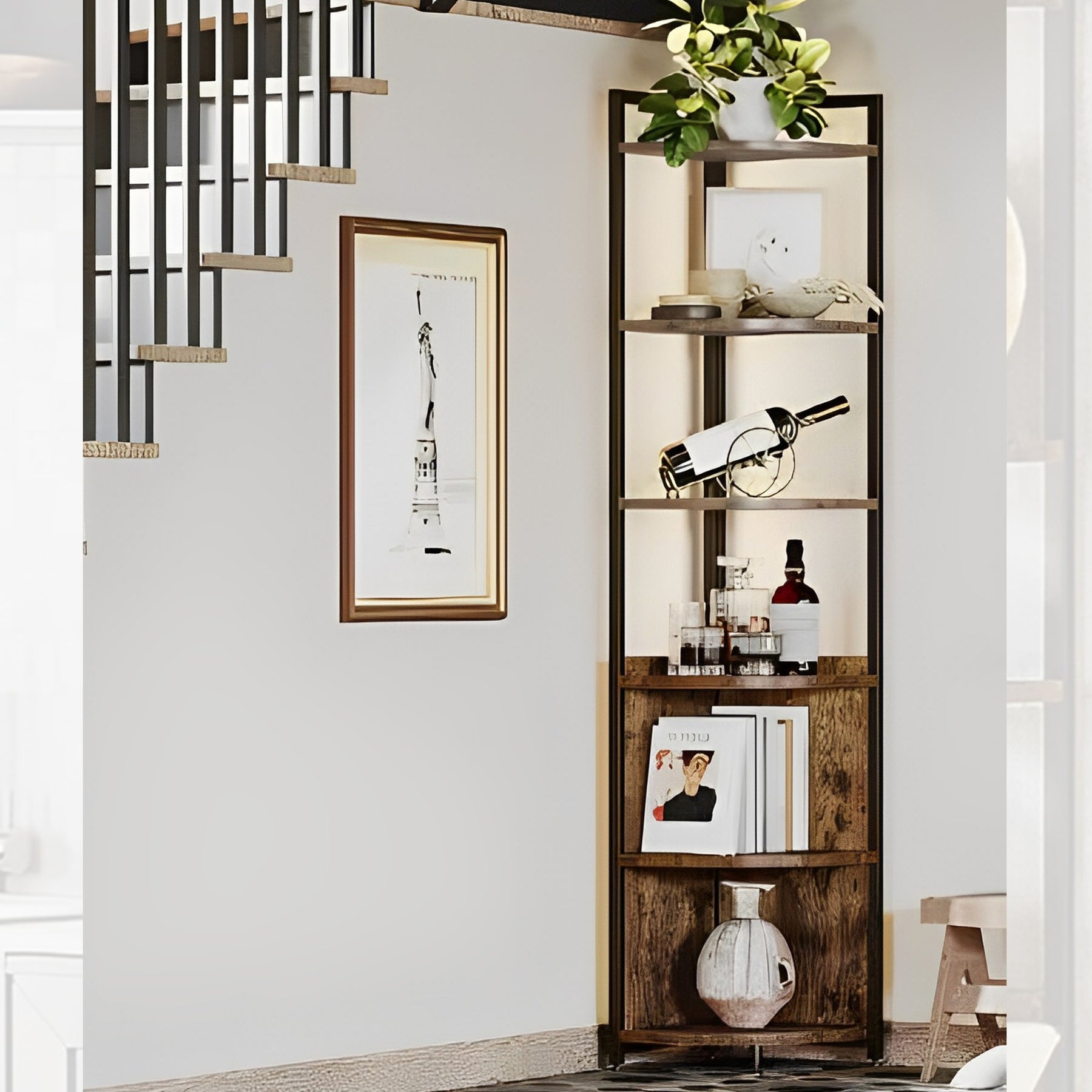 6-Tier Corner Shelf, 71 Inches Corner Bookshelf Multipurpose Storage, Corner Display Rack, Corner Shelf for Living Room, Home Office, Bedroom, Kitchen, Small Space Retro Brown