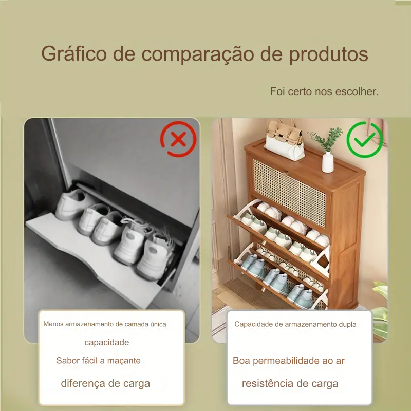 Sapateira de Bambu 3 Portas + 1 Ano de Garantia