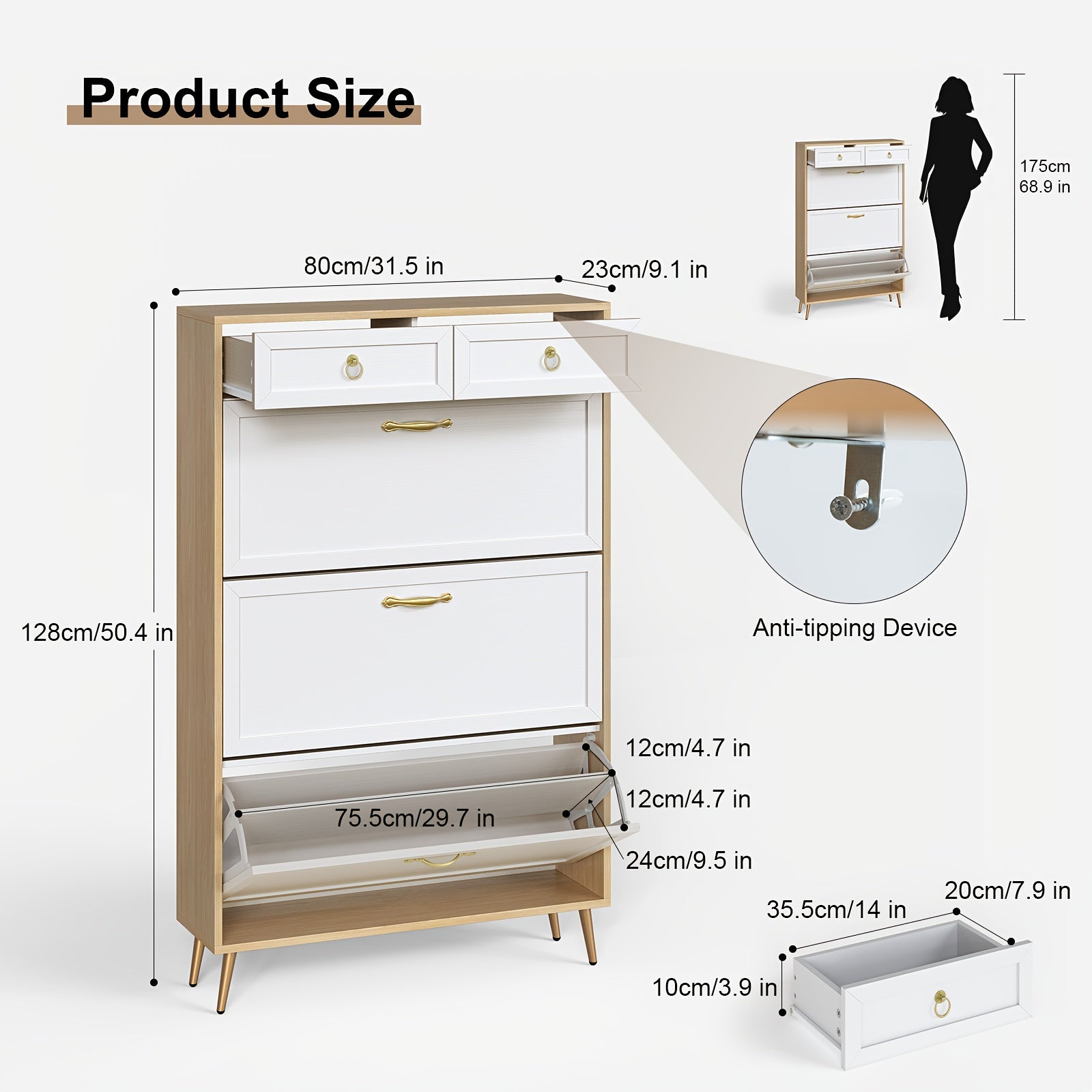 Sapateira com 3 Gavetas Basculantes e 2 Gavetas de Armazenamento + 1 Ano de Garantia