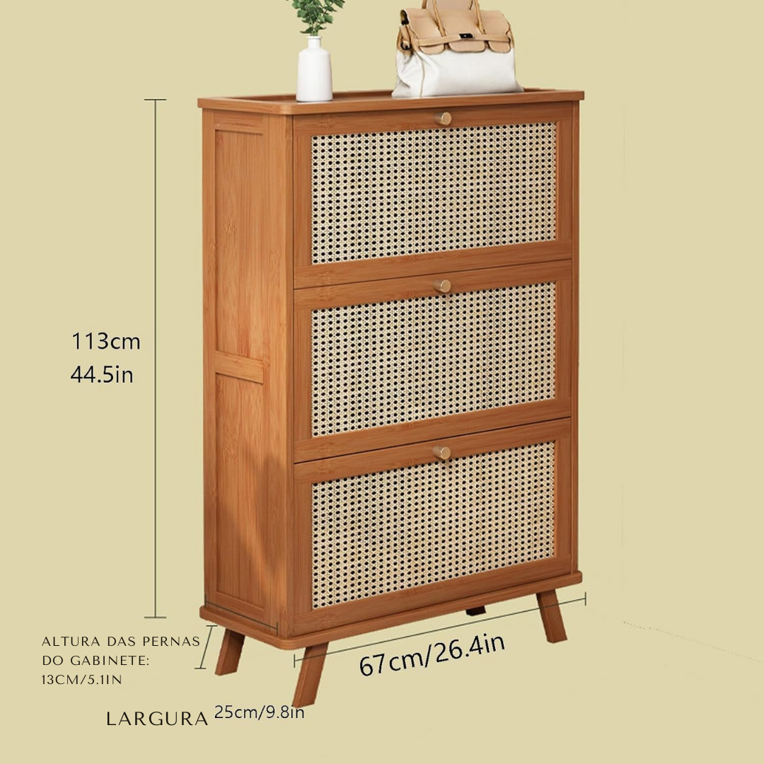 Sapateira de Bambu 3 Portas + 1 Ano de Garantia