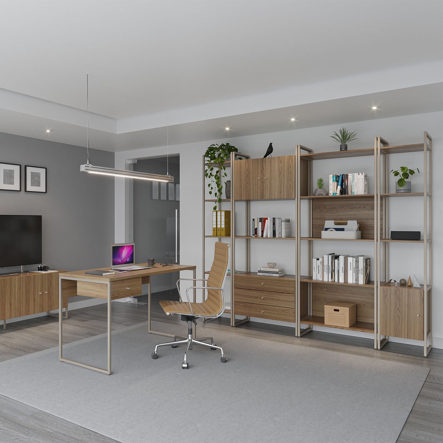 Estante com 5 Prateleiras MDF com Aço Voss 75 cm - Freijó c/ Champanhe