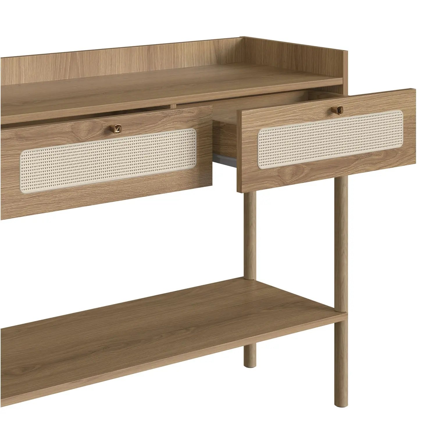 Aparador 2 Gavetas Ander 103 cm - Mel c/ Palhinha - Dourado