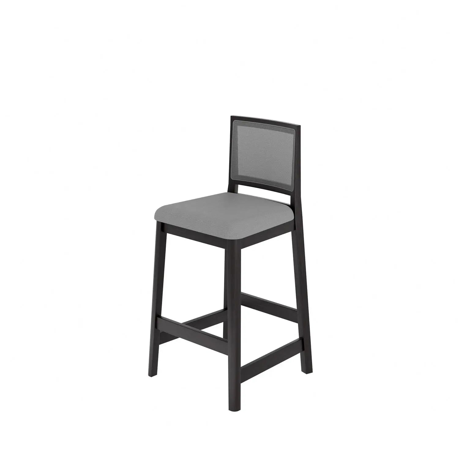 Banqueta Marla - Linho Cinza Mescla c/ Madeira Preta