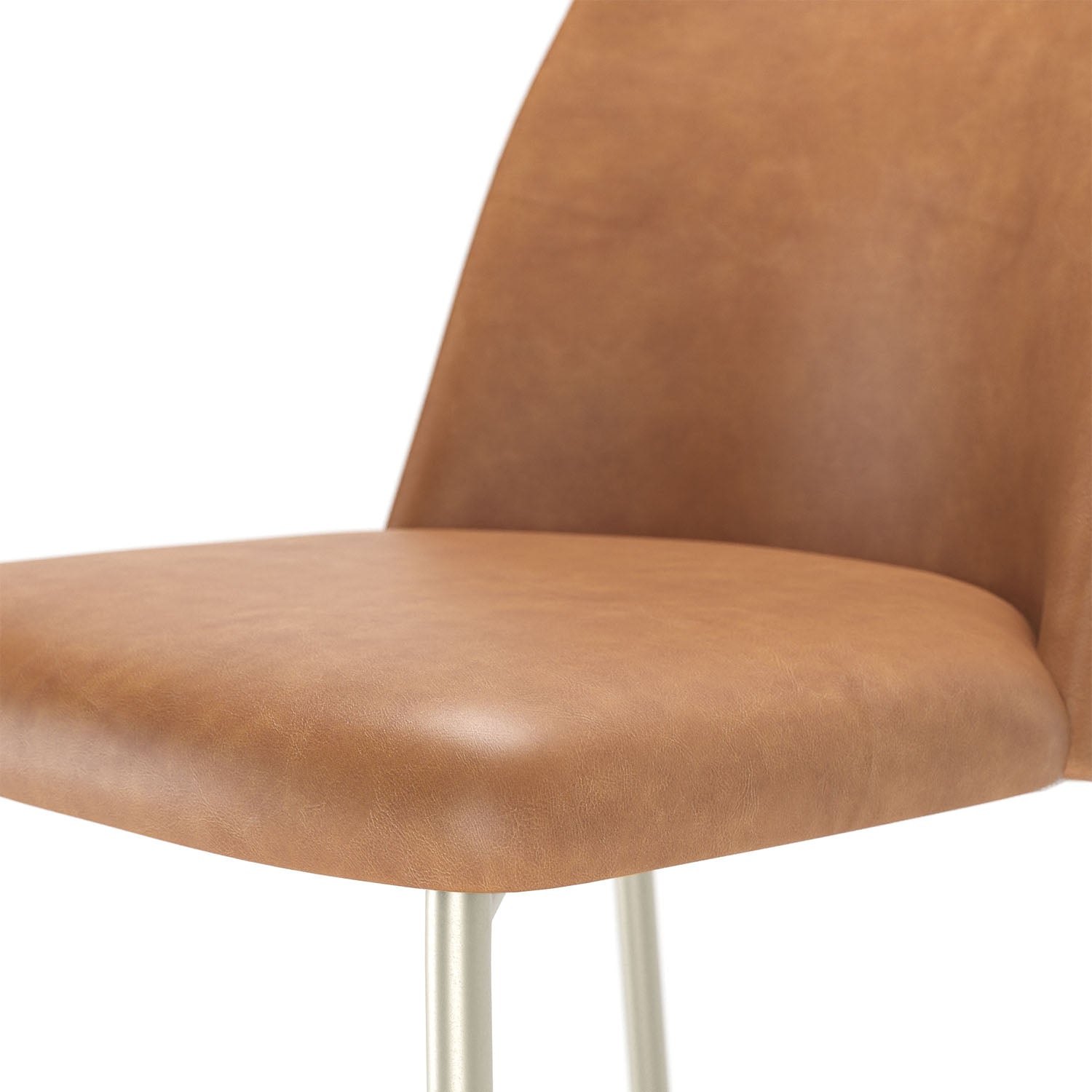 Banqueta Alta de Aço Estofada Lucille - Champanhe c/ PU Caramelo