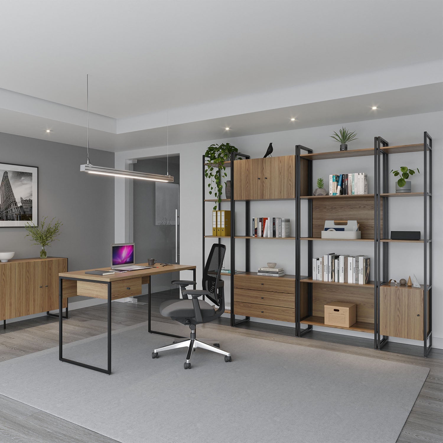 Estante com 5 Prateleiras MDF com Aço Voss 40 cm - Freijó c/ Preto Fosco