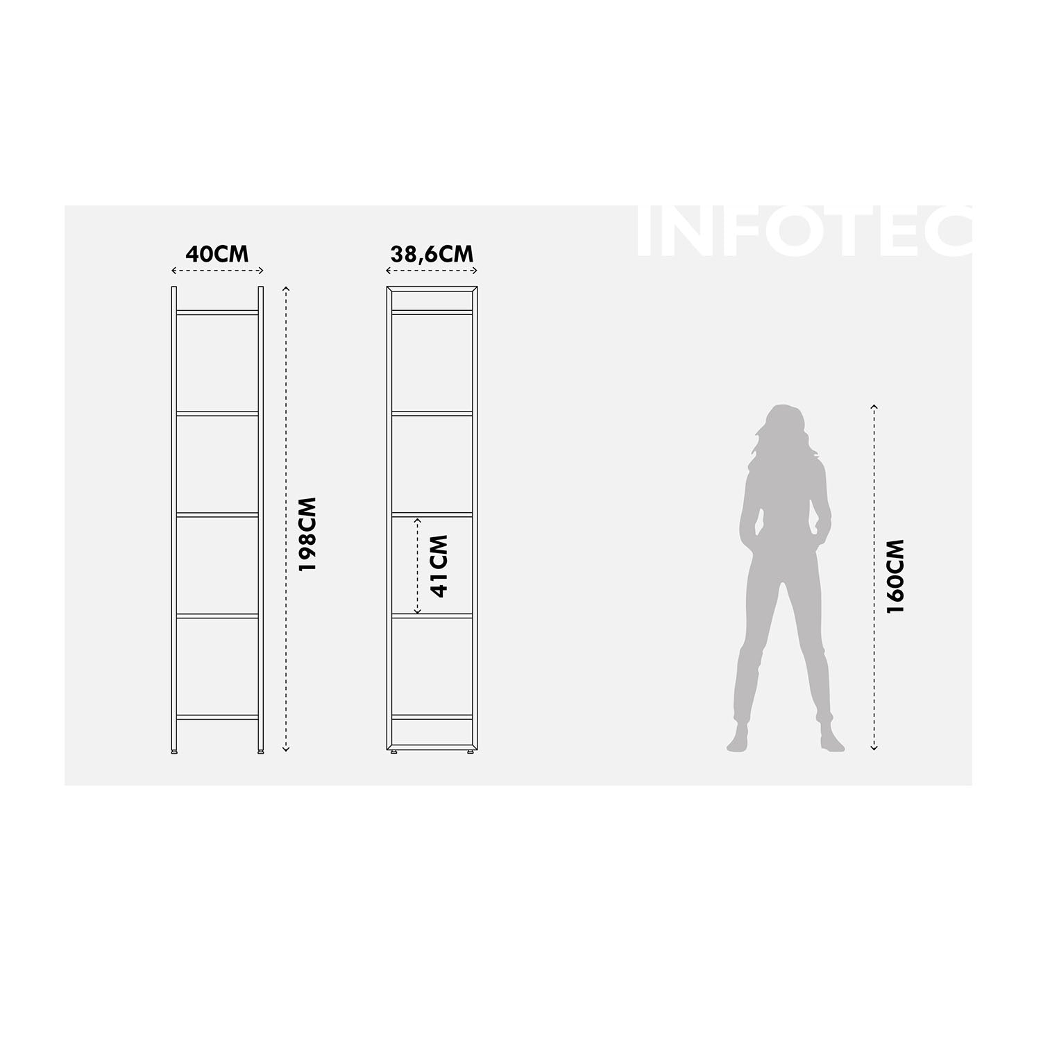 Estante com 5 Prateleiras MDF com Aço Voss 40 cm - Freijó c/ Preto Fosco