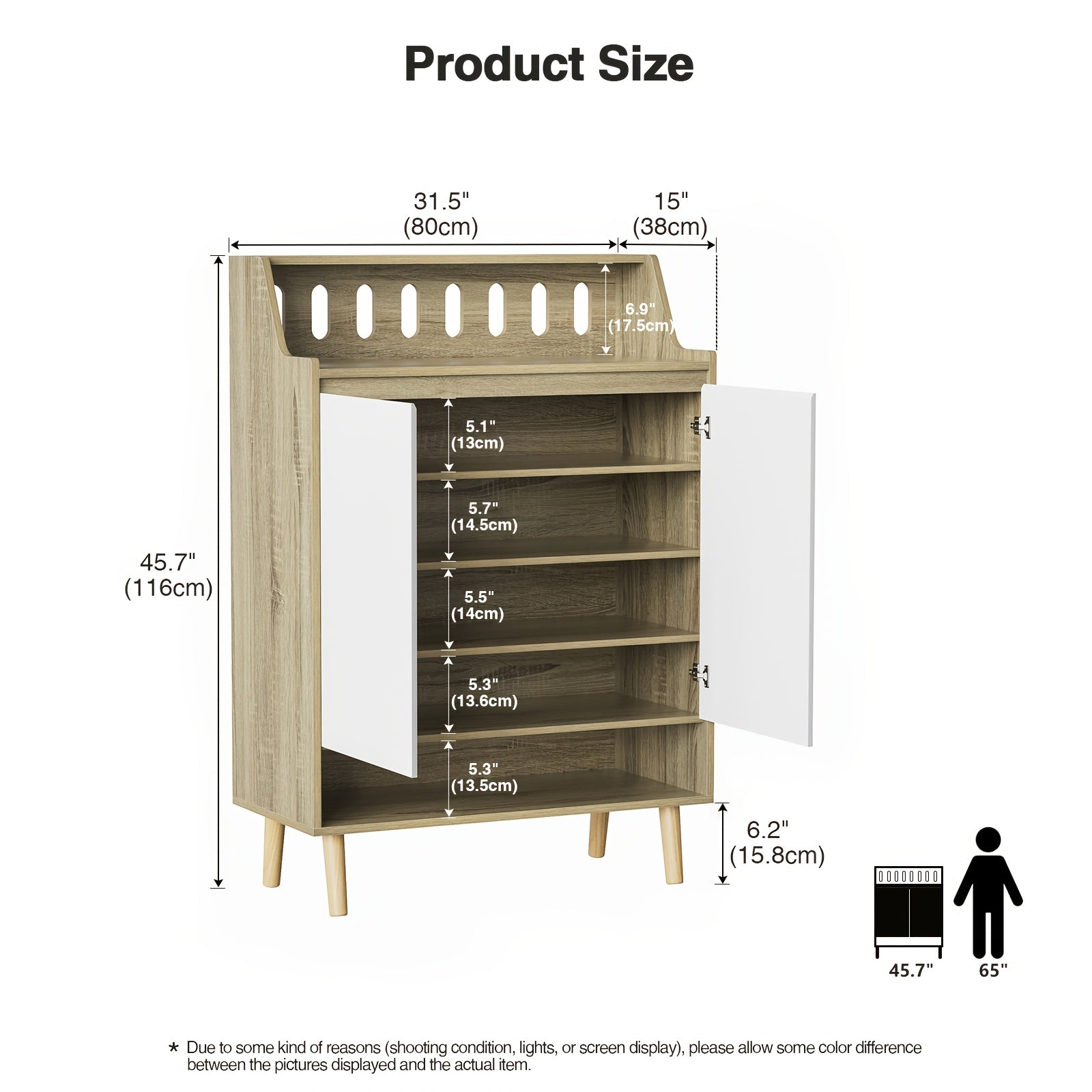 Eumyviv Shoe Cabinet, Free Standing Shoe Racks Storage Cabinet With 2 Doors And Open Shelf For Entryway GS005