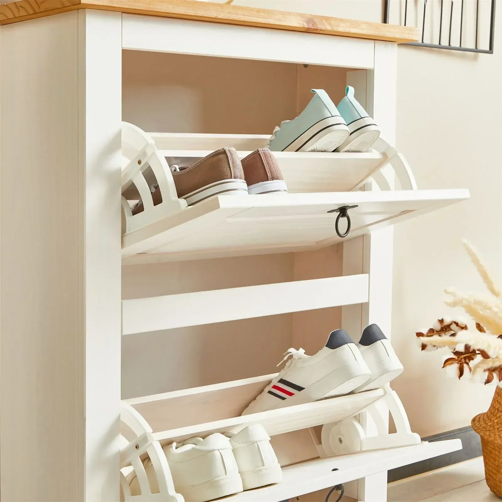 Sapateira Madeira 2 Portas Basculantes 10 Pares Rústico + 1 Ano de Garantia