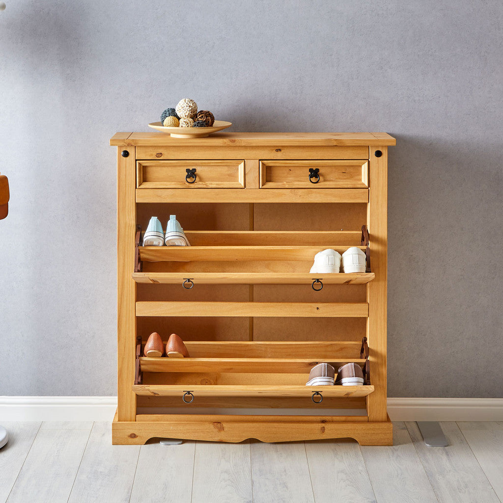 Sapateira Madeira 2 Portas Basculantes 2 Gavetas 16 Pares + 1 Ano de Garantia