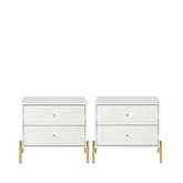 Conjunto 2 Mesas de Cabeceira com 2 Gavetas Jasper 64 cm - Branco c/ Dourado