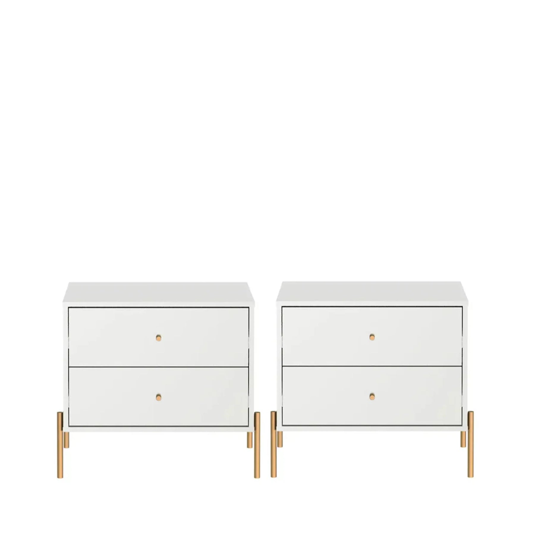 Conjunto 2 Mesas de Cabeceira com 2 Gavetas Jasper 64 cm - Branco c/ Dourado