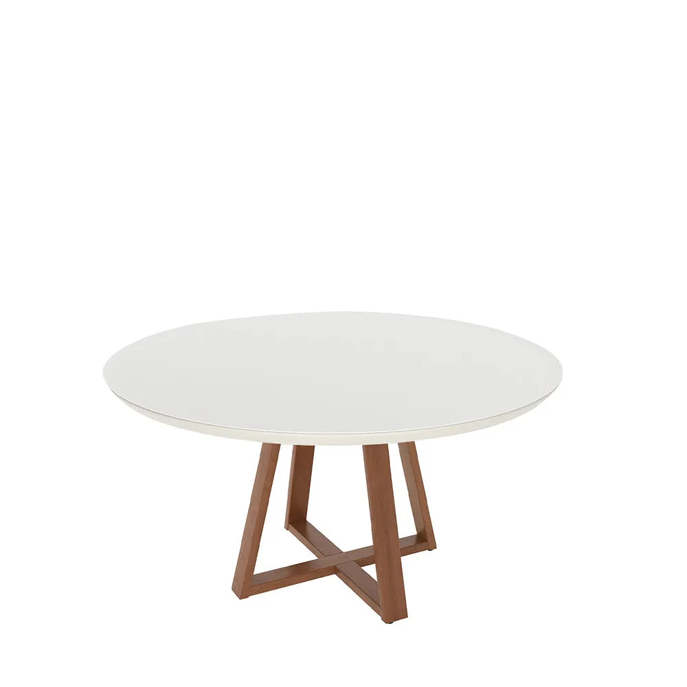 Mesa de Jantar Redonda c/ Vidro para 6 Lugares Bennett 135 cm - Natural c/ Off White Fosco