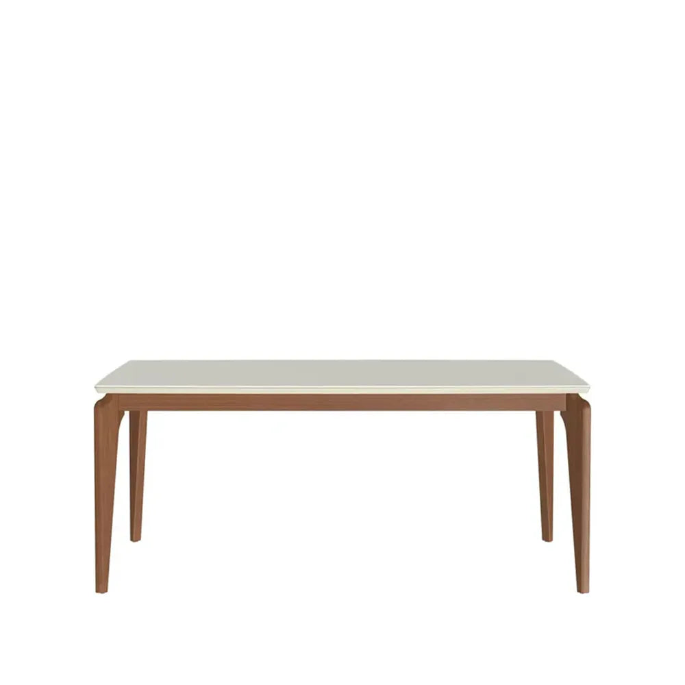 Mesa de Jantar Retangular c/ Vidro para 6 Lugares New Lauren 180 cm - Natural c/ Off White Fosco