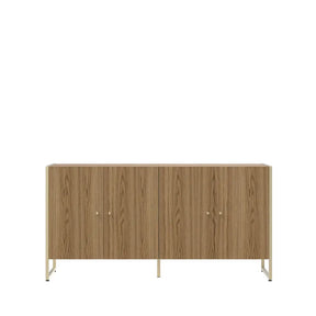 Balcão Buffet 4 Portas Aço com MDF Voss 146 cm - Freijó c/ Champanhe