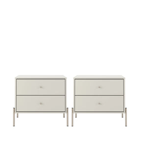 Conjunto 2 Mesas de Cabeceira 2 Gavetas Jasper 64 cm - Off White Fosco c/ Champanhe