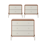 Conjunto 2 Mesas de Cabeceira e Cômoda 3 Gavetas Jasper - Off White Fosco c/ Canella - Champanhe
