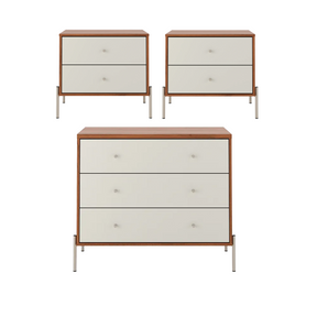 Conjunto 2 Mesas de Cabeceira e Cômoda 3 Gavetas Jasper - Off White Fosco c/ Canella - Champanhe