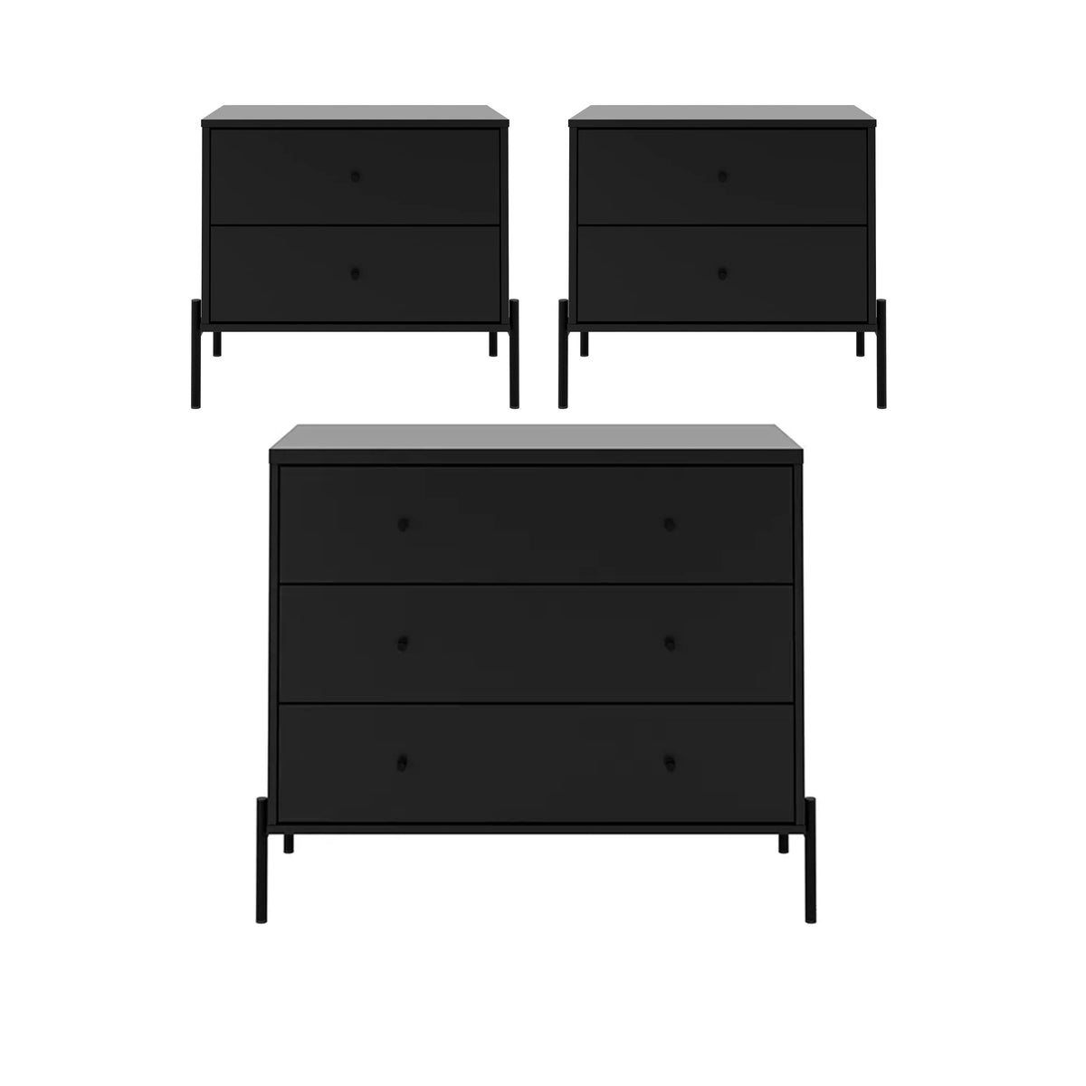 Conjunto 2 Mesas de Cabeceira e Cômoda 3 Gavetas Jasper - Preto Fosco