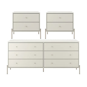 Conjunto 2 Mesas de Cabeceira e Cômoda 6 Gavetas Jasper - Off White Fosco c/ Champanhe