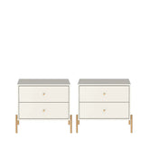 Conjunto 2 Mesas de Cabeceira com 2 Gavetas Jasper 64 cm - Off White Fosco c/ Dourado