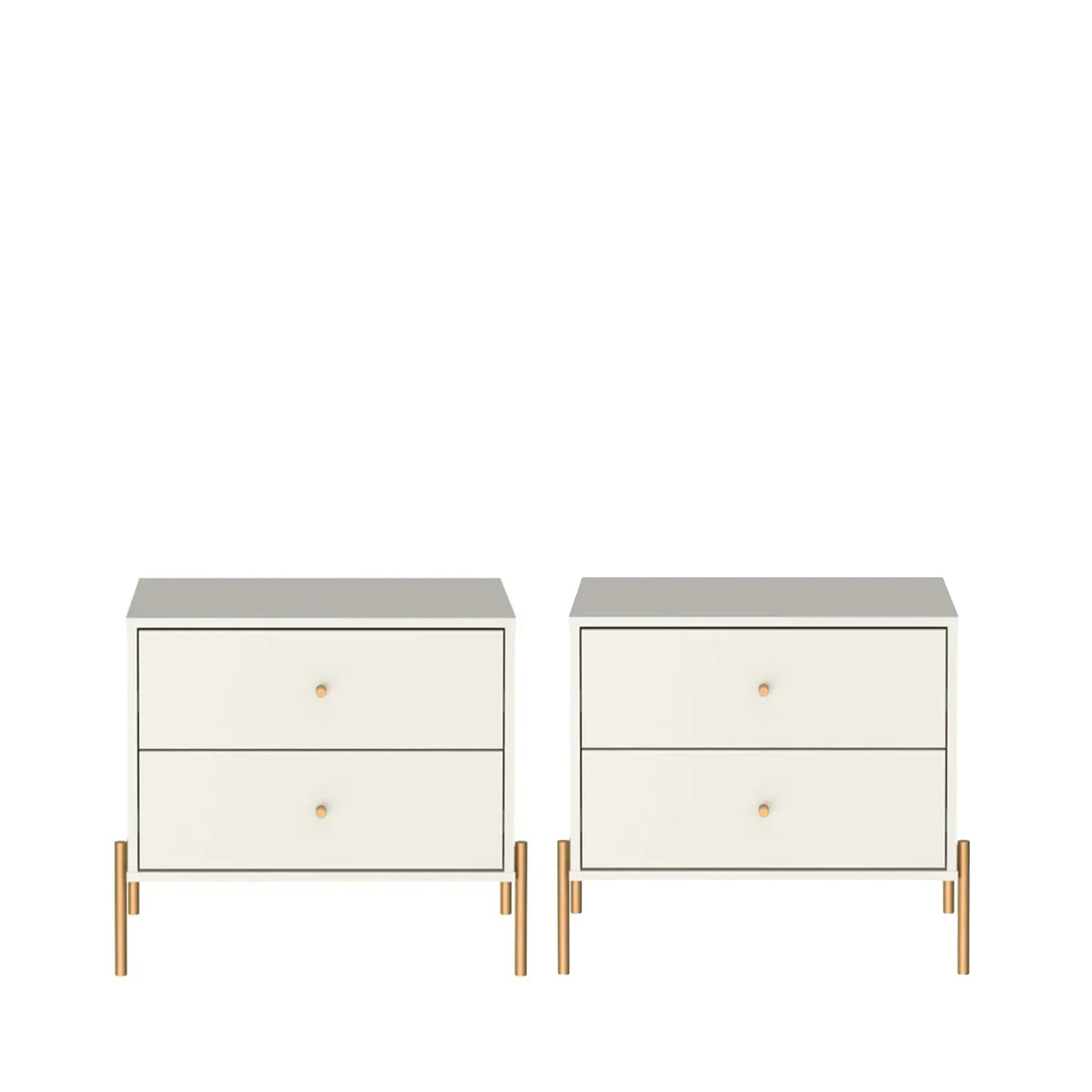 Conjunto 2 Mesas de Cabeceira com 2 Gavetas Jasper 64 cm - Off White Fosco c/ Dourado