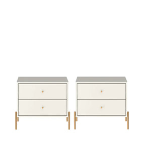 Conjunto 2 Mesas de Cabeceira com 2 Gavetas Jasper 64 cm - Off White Fosco c/ Dourado