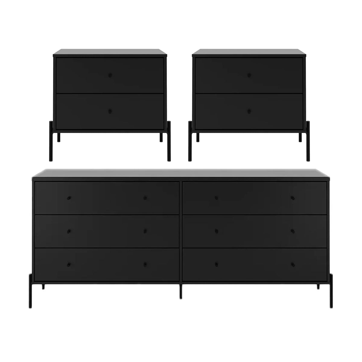 Conjunto 2 Mesas de Cabeceira e Cômoda 6 Gavetas Jasper - Preto Fosco