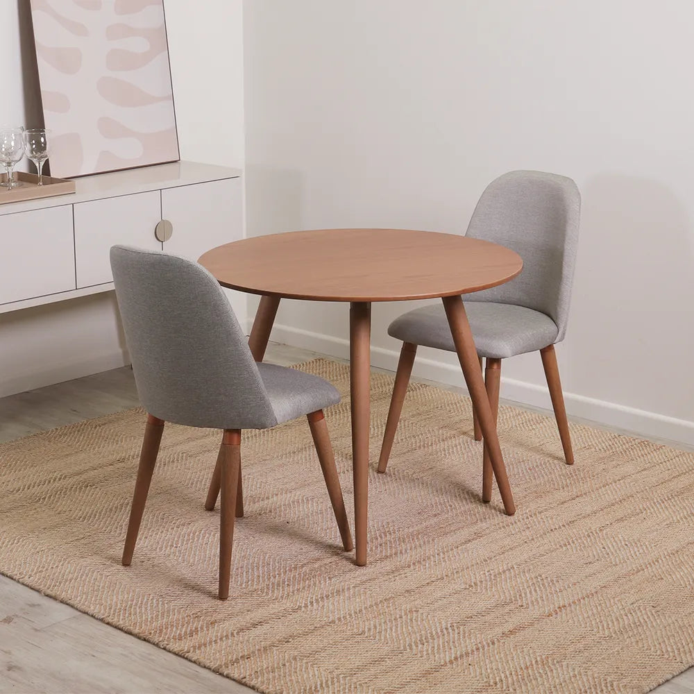 Conjunto de Jantar Mesa Redonda Ollie 2 Cadeiras New Drop - Natural c/ Cinza