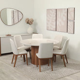 Conjunto de Jantar Mesa Redonda com Vidro 6 Cadeiras Kalina - Canella c/ Off White