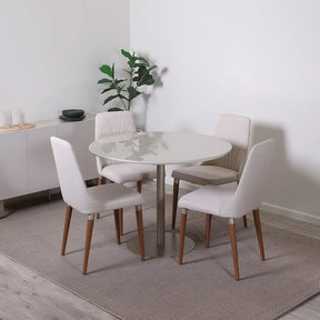 Conjunto de Jantar Mesa Redonda com Vidro Cloe 4 Cadeiras Lara - Champanhe c/ PU Off White