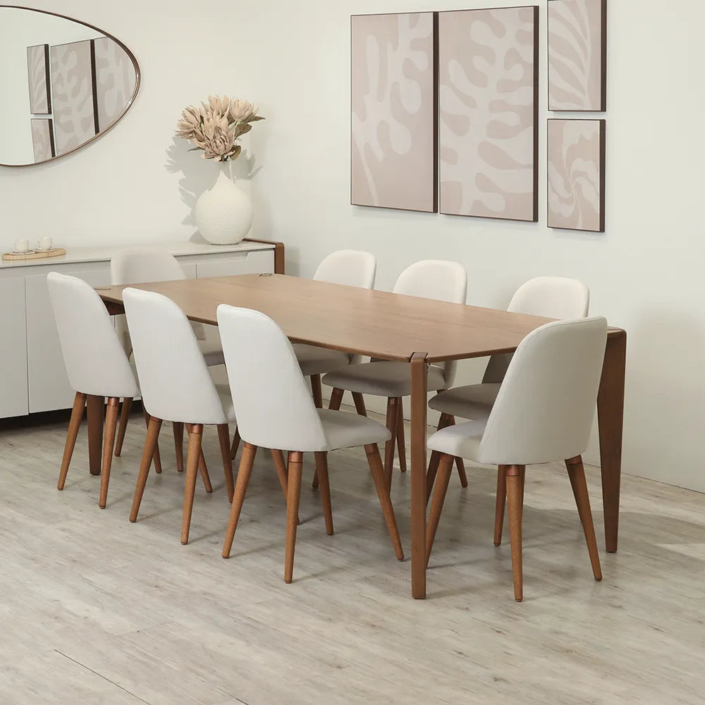 Conjunto de Jantar Mesa Retangular Harmony 6 Cadeiras New Drop - Natural c/ Off White