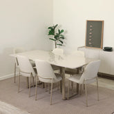 Conjunto de Jantar Mesa Retangular com Vidro Arcádia 6 Cadeiras Lucille - Champanhe c/ Off White